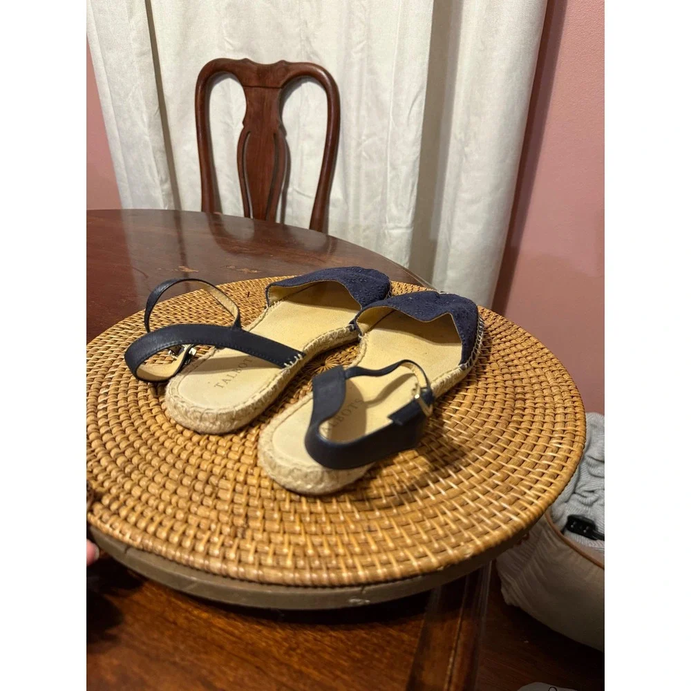 Talbots Navy Blue Eyelet Espadrille Flats Ankle Strap Shoes Womens 8